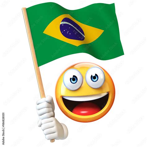 Emoji holding Brazilian flag, emoticon waving national flag of Brazil ...