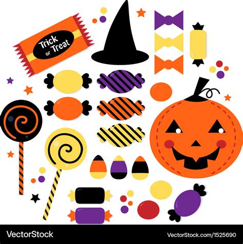 Halloween cute sweet candy collection Royalty Free Vector