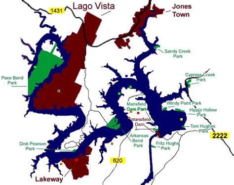 Map of Lake Travis - The Palms on Lake Travis is located on the main basin between Hippie Hollow ...