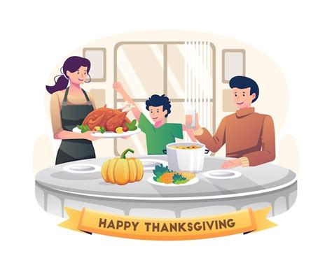 Premium Vector | The Family celebrates Thanksgiving by having Dinner ...