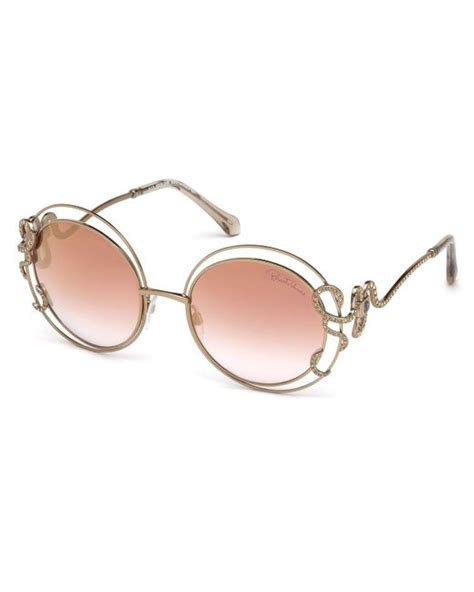 Roberto cavalli Round Open-inset Snake Sunglasses in Pink | Lyst