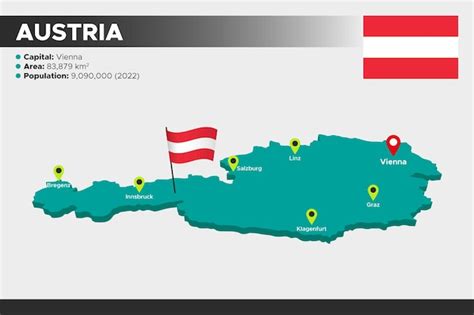 Premium Vector | Austria isometric 3d illustration map flag capital ...