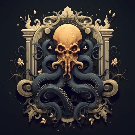 Premium AI Image | Kraken in an ornate frame with leaves in the style ...