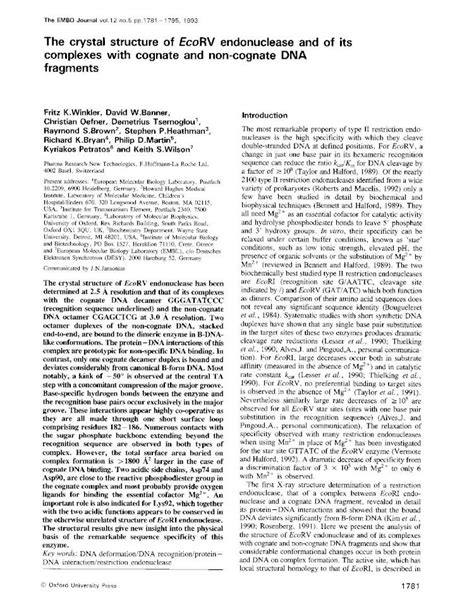 (PDF) structure EcoRV cognate and non-cognate DNAlw26/course...The EMBOJournal vol.12 no.5 pp ...