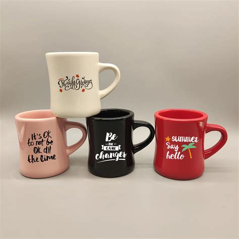 Custom Logo Classic Retro Diner Coffee Mug Ceramic Pink Diner Mug Black ...