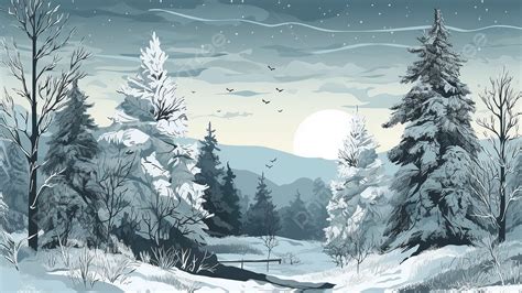 Winter Woods Snow Scene Illustration Background, Grove, Snow Scene, Winter Background Image And ...