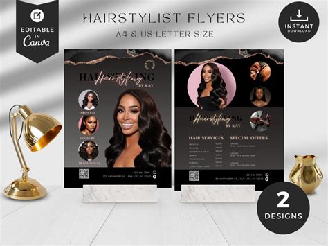 Hairstylist flyer, Wig braid flyers, Canva flyer template, Hair salon flyer, Lux black gold, BB ...