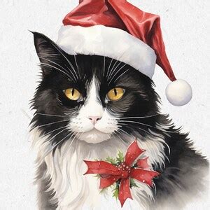 Watercolor Style Christmas Cats Downloadable Print/cards Set, Five JPG Images at 5x7 300 ...