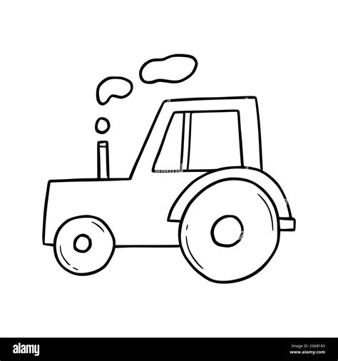 Hand drawn farm tractor. Doodle sketch style. Drawing line simple ...