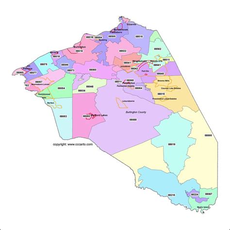 Burlington County, NJ Zip Code Boundary Map