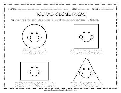 RECURSOS DE APOYO EDUCATIVO: Cuatro figuras geométricas para colorear y repasar:… | Figuras ...