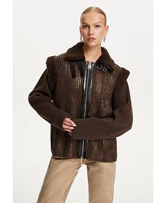 NOCTURNE Women's Leather-Trimmed Knit Jacket - Macy's