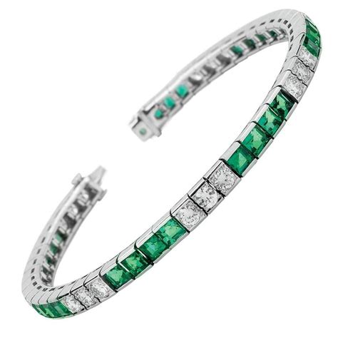 Tiffany and Co. Emerald Diamond Platinum Bracelet at 1stdibs