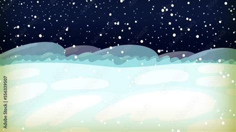 Simple winter landscape with snow falling. Happy cartoon animation ...