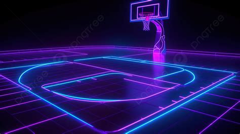 Glowing Neon Light In Violet Blue 3d Render A Virtual Basketball ...