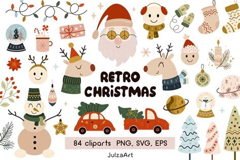 Retro Christmas clipart, Vintage Christmas svg png (2271014)