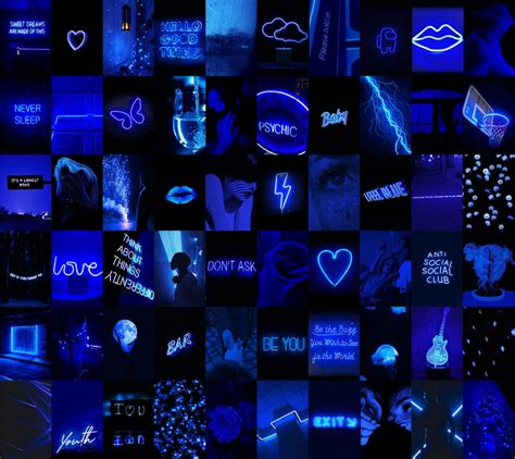 Neon Dark Blue Aesthetic Wall Collage Kit Neon Boujee Photo | Etsy