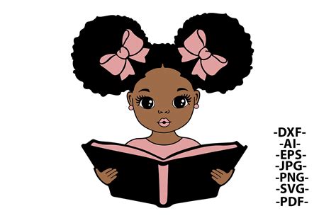 Black Girl Reading Book Svg School Girl learning Puff Hair | Etsy