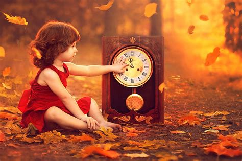 Little Girl, kid, clock, autumn, time, HD wallpaper | Peakpx