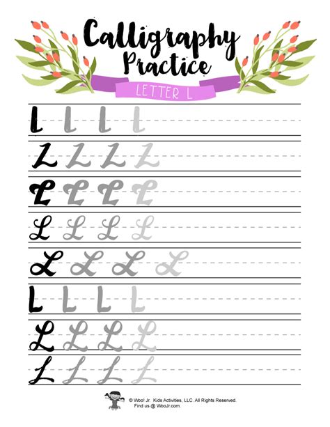 Letter L Easy Practice for Cursive Handwriting | Woo! Jr. Kids Activities