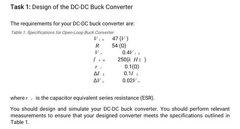 Solved Task 1: Design of the DC-DC Buck Converter The | Chegg.com | Chegg.com