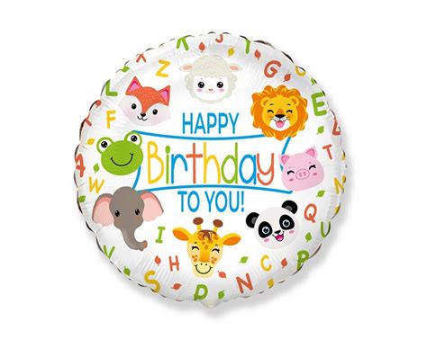 Birthday balloon Round Happy Birthday animals, 46cm | Occasion ...