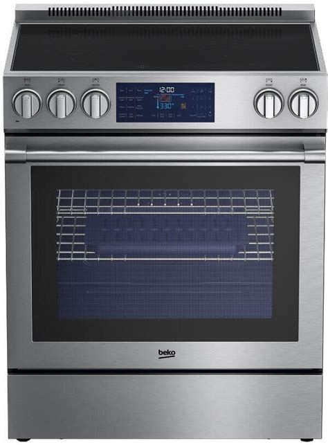 Beko SLER30532SS 30 Inch Slide-In Electric Range with 5 Vitroceramic Zones, 5.7 cu. ft. Capacity ...