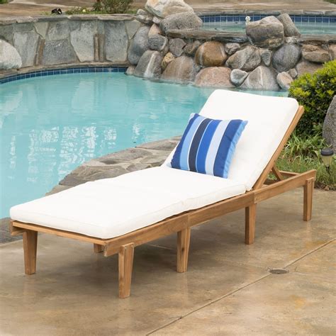 Outdoor Chaise Lounge Chair Reclining Sun Wood Lounger Poolside Pool Cushion Top 849114926949 | eBay