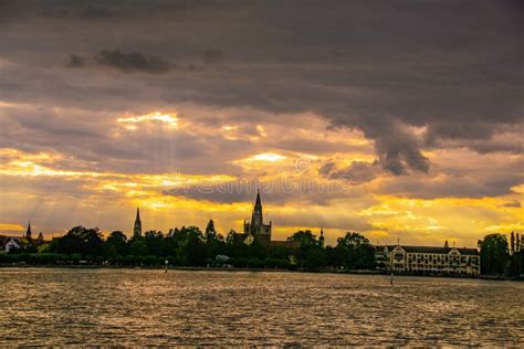 The Old Town of Konstanz on Constance Lake at Sunset Stock Image ...