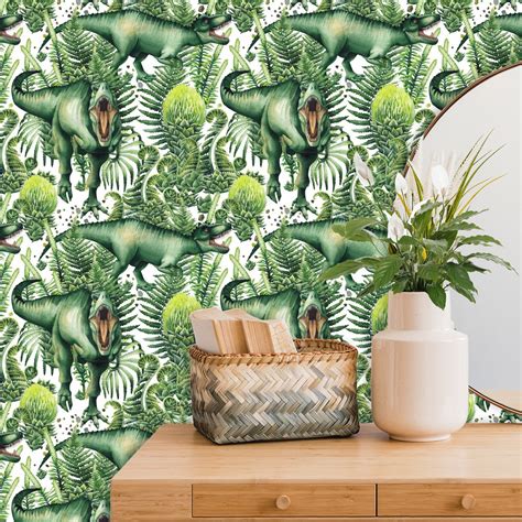 Green Wallpaper Dinosaur Wall Art Boy Wallpaper Jurassic - Etsy