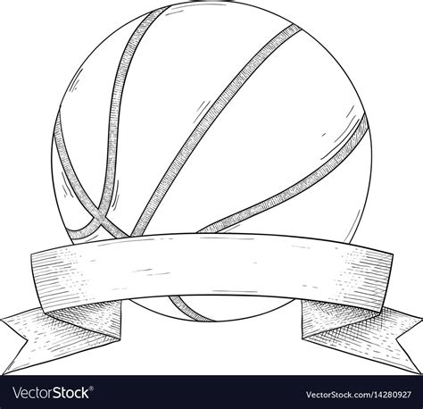 Basketball ball with ribbon banner hand drawn Vector Image