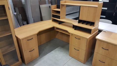 Honey L Shaped Corner Desk with Drawers and Hutch