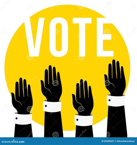 Vote Concept Illustration.People Voting.Hands Raised Up, Retro Flat Style Design.Hands Holding ...