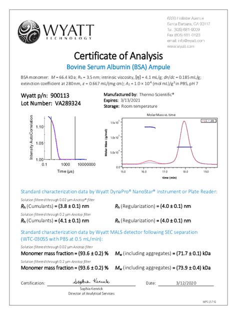 Fillable Online Certificate of Analysis Bovine Serum Albumin Product No Fax Email Print - pdfFiller