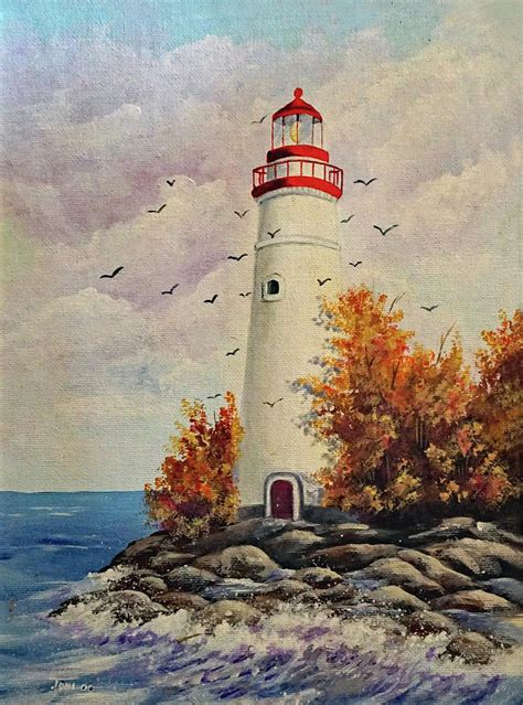 Autumn Lighthouse Painting by Toni Hall | Fine Art America