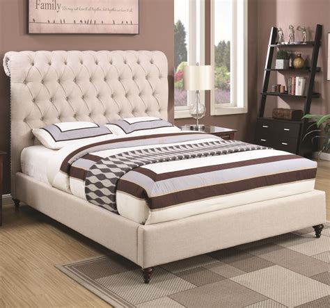 Coaster Devon King Upholstered Bed in Beige Fabric | Value City Furniture | Upholstered Beds