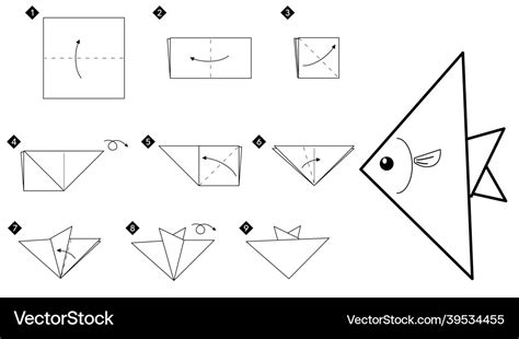 How to make origami triangle fish instructions Vector Image