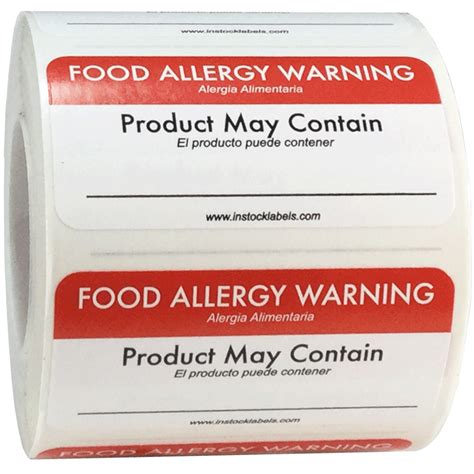 Writable Generic Food Allergy Warning Labels 1 x 2 Inch Rectangle Shaped 500 Total Stickers ...