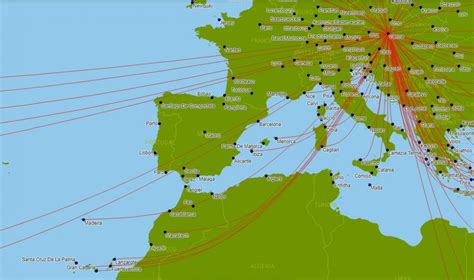 Austrian airlines route map - Austrian airlines map (Western Europe ...