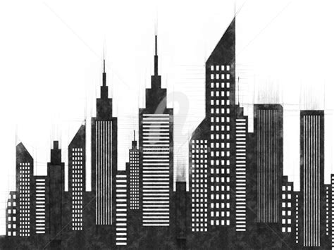 City Skyline Black And White Drawing | Wallpapers Style