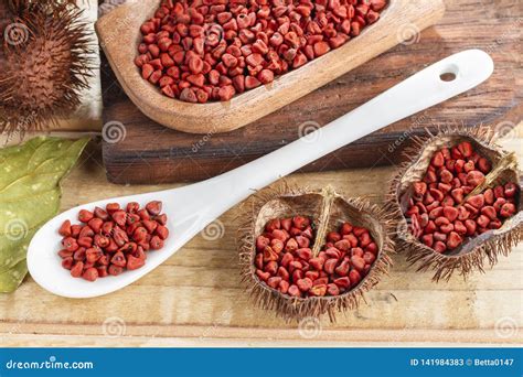 Seeds of Achiote, Originating from Central America Stock Image - Image ...