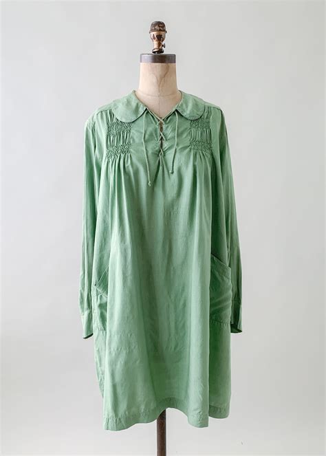 Vintage 1920s Smocked Pongee Silk Tunic Dress - Raleigh Vintage