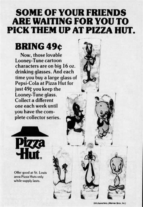 Looney Tunes Glasses at Pizza Hut, 1976 in 2021 | Pizza hut, Looney tunes, Looney tunes cartoons ...