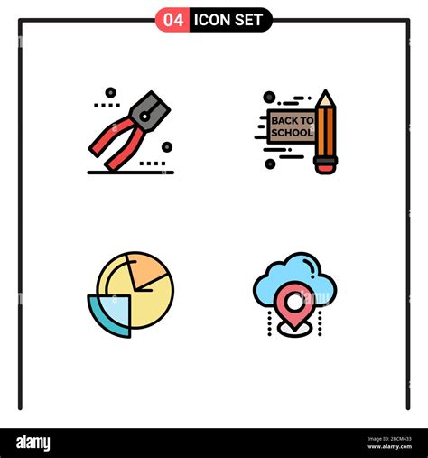 Set of 4 Modern UI Icons Symbols Signs for construction, diagram, tool, analysis, location ...