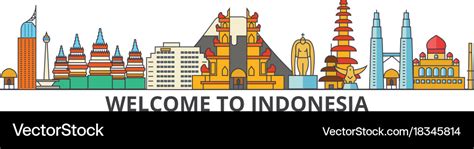 Indonesia outline skyline indonesian flat thin Vector Image