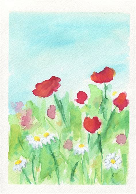 Poppy Field Original Watercolor Painting 9x12, Spring Bloom Gallery ...