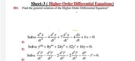 Solved Sheet-3 (Higher-Order Differential Equations) Find | Chegg.com