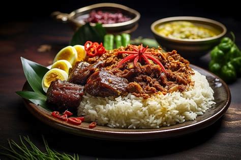 Premium AI Image | Spicy and flavorful nasi padang with beef background