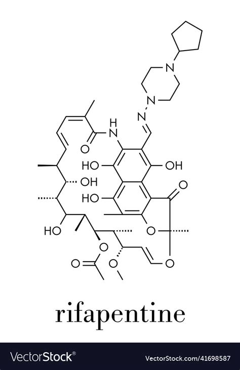 Rifapentine antibiotic drug molecule used Vector Image