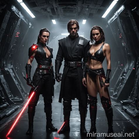 Sinister Sith Lords with Drawn Lightsabers in Dark Spaceship Setting | MUSE AI